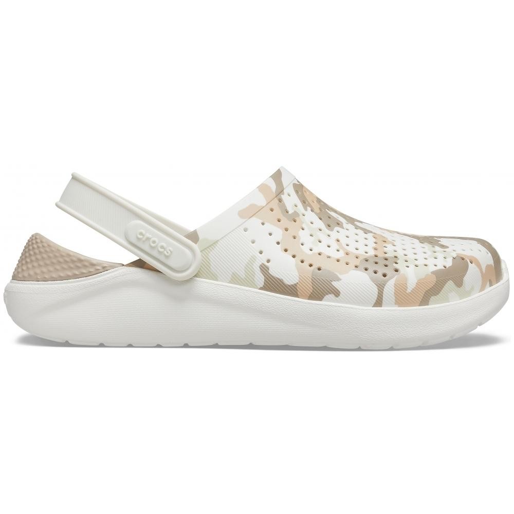 Saboți Crocs LiteRide Printed Camo Clog Alb - Almost White - imagine 7